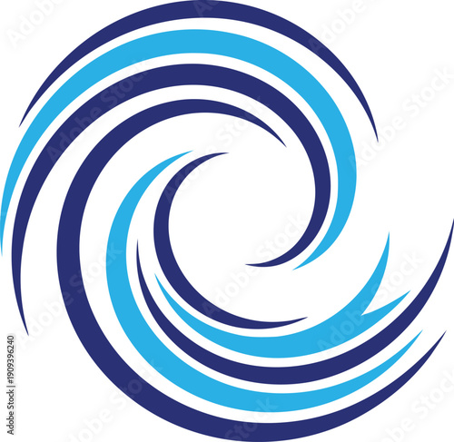 Swirling blue and light blue lines forming abstract vortex shape on transparent background dynamic circular motion and energy graphic design