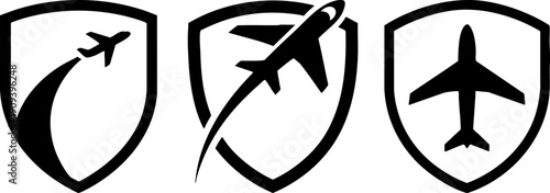 Aviation Security and Travel Protection Shield Icon Set