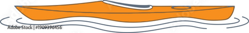 Vector illustration featuring a simple orange kayak floating on calm water with gentle waves around it