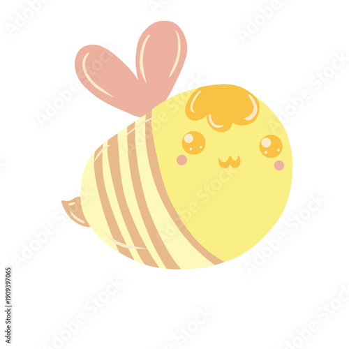Chibi Honey Bee Character Illustration: Adorable Kawaii Bumblebee with Heart-Shaped Wings and Cute Face