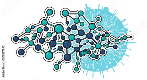 Stunning molecular structure illustration with vibrant blue and teal nodes