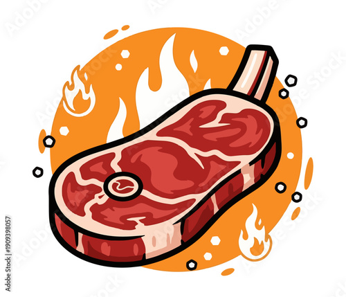 Juicy raw steak on fire for gourmet cooking and dining experiences