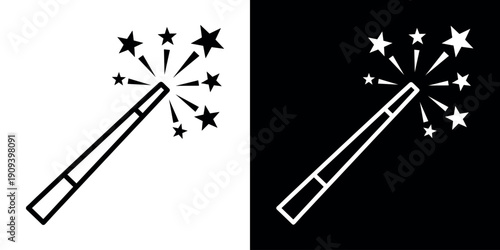 Magic wand icons concept in flat black and white style on clean background vector illustration design