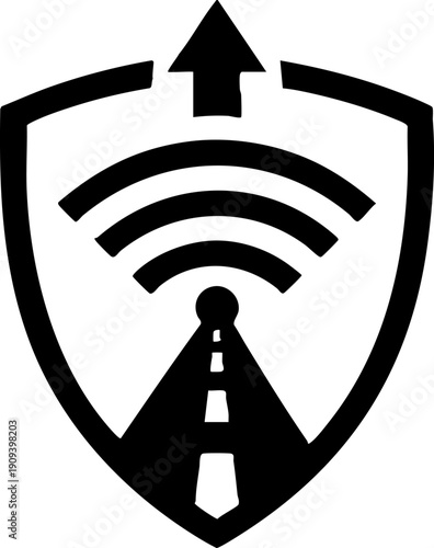 Protected Wi-Fi Signal Path Security Shield Icon Vector
