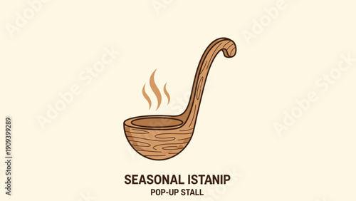 A wooden ladle design with steam, text below reading "SEASONAL ISTANIP POP-UP STALL