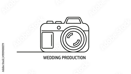 A line-art camera icon with "WEDDING PRODUCTION" text below, on white