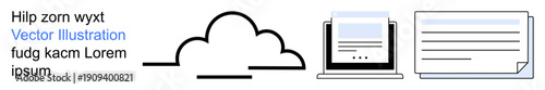 Cloud storage, online collaboration, document management, data sharing, tech services, productivity apps. Cloud, laptop and a file. Cloud storage and online collaboration concept