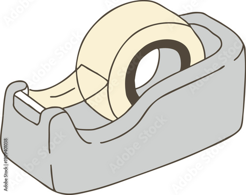 Simple Minimal Hand-Drawn Scotch Tape Dispenser Color Illustration Drawing Element