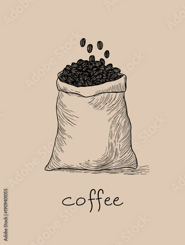 coffee beans in a vintage bag coffe vector illustration 