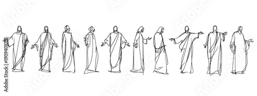 Jesus and his followers with the disciples hand drawn vector illustration God wisdom teacher 