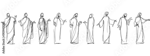 Jesus and his followers with the disciples hand drawn vector illustration God wisdom teacher 