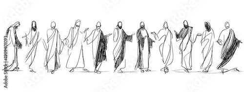 Jesus and his followers with the disciples hand drawn vector illustration God wisdom teacher 