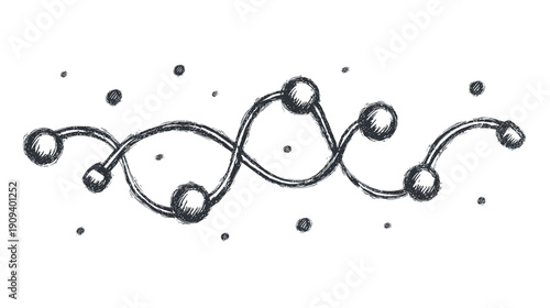 3d rendering hand drawn molecular structure isolated on white