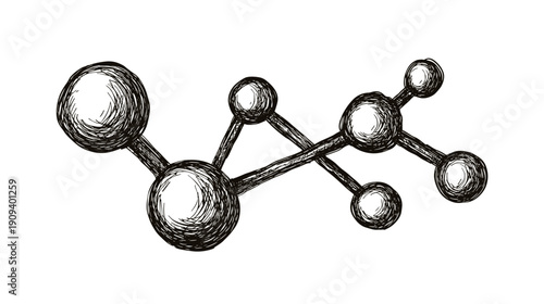 3d rendering hand drawn molecular structure isolated on white