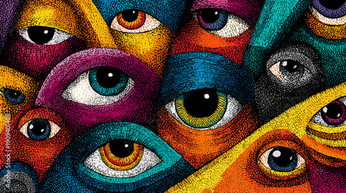 close up of a colorful eye background acid multicolor art trip banner 
