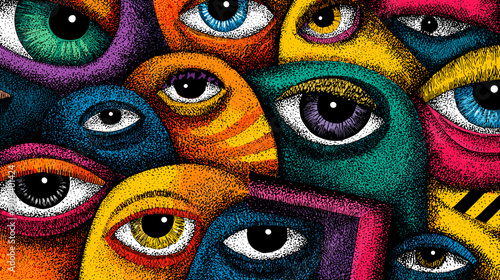 close up of a colorful eye background acid multicolor art trip banner 