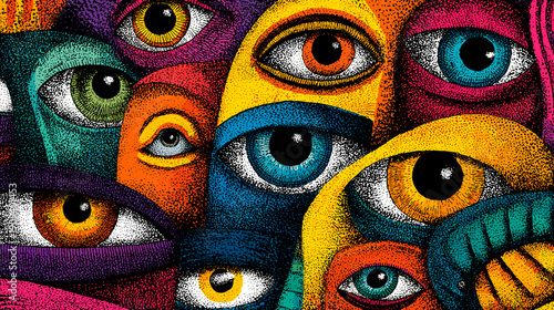 close up of a colorful eye background acid multicolor art trip banner 