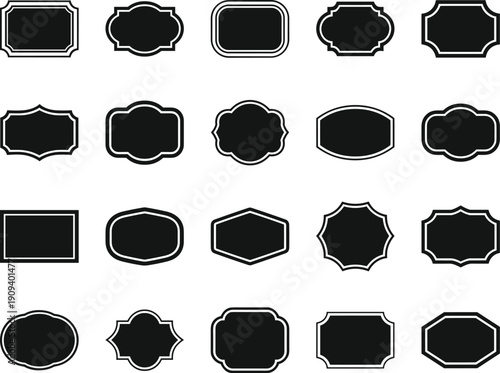 Vintage Label Frame Silhouette Vector Set with Decorative Badge Shapes for Packaging, Logos, Stickers, Retro Branding and Design Templates