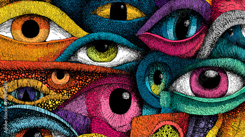 close up of a colorful eye background acid multicolor art trip banner 