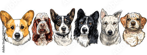 vector illustration group of dogs isolated on white background  