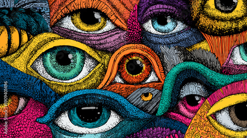 close up of a colorful eye background acid multicolor art trip banner 