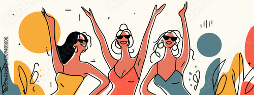 vector illustration of girls summer party with glasses happy girls ifestyle banner poster 