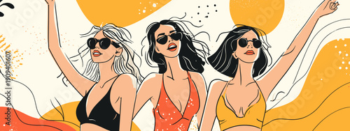 vector illustration of girls summer party with glasses happy girls ifestyle banner poster 