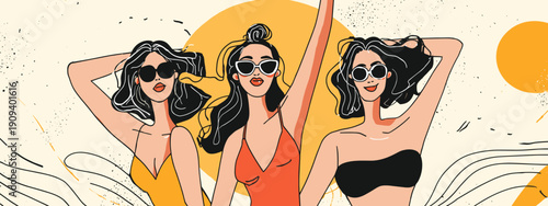 vector illustration of girls summer party with glasses happy girls ifestyle banner poster 