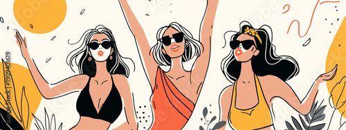 vector illustration of girls summer party with glasses happy girls ifestyle banner poster 