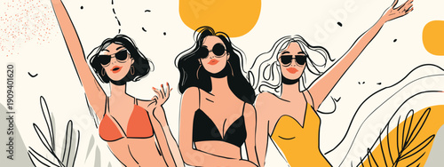vector illustration of girls summer party with glasses happy girls ifestyle banner poster 