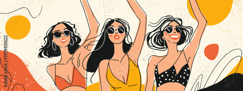 vector illustration of girls summer party with glasses happy girls ifestyle banner poster 