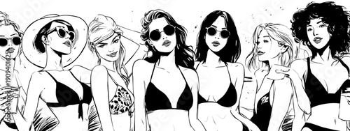 vector illustration of girls summer party with glasses happy girls ifestyle banner poster 