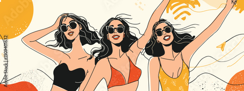 vector illustration of girls summer party with glasses happy girls ifestyle banner poster 