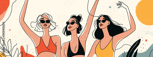 vector illustration of girls summer party with glasses happy girls ifestyle banner poster 