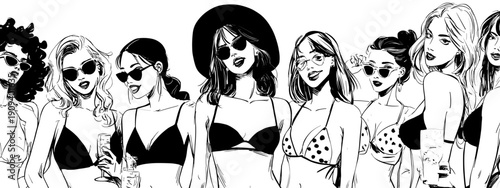 vector illustration of girls summer party with glasses happy girls ifestyle banner poster 