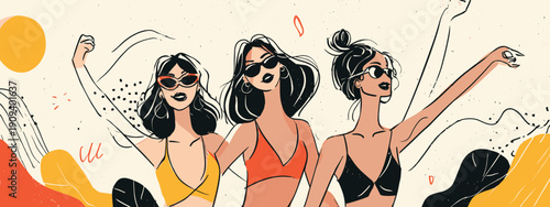 vector illustration of girls summer party with glasses happy girls ifestyle banner poster 