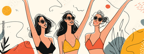 girl in bikini summer feeling vibes beah miami celebration chill vector illustration weekend holliday trip party 