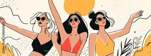 girl in bikini summer feeling vibes beah miami celebration chill vector illustration weekend holliday trip party 