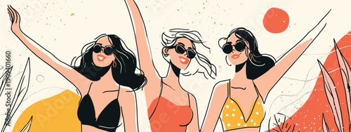 girl in bikini summer feeling vibes beah miami celebration chill vector illustration weekend holliday trip party 