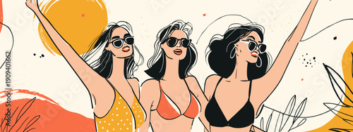 girl in bikini summer feeling vibes beah miami celebration chill vector illustration weekend holliday trip party 