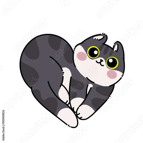 Adorable cat curled into a heart shape, cute cartoon illustration with soft colors, expressing love and comfort, perfect for stickers, gifts, and affectionate designs.