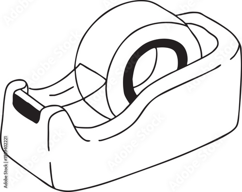 Simple Minimal Hand-Drawn Scotch Tape Dispenser Black and White Illustration Element