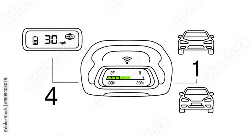 Car Dashboard Displaying Tire Pressure Monitoring System (TPMS) and Speed