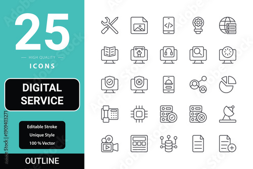 Digital service icons set