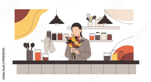 Florist Arranging Autumn Bouquet in Cozy Shop Interior