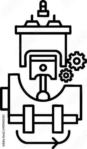 Automotive Internal Combustion Engine Piston Mechanism Line Icon
