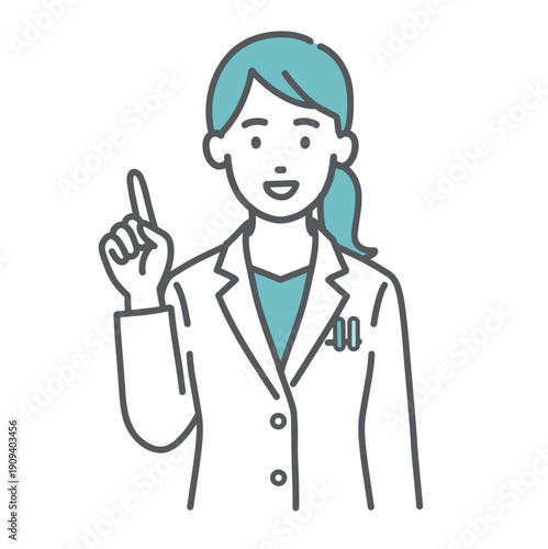 人差し指を立てて説明する女性医師・薬剤師のイラスト（ポイント・注目）