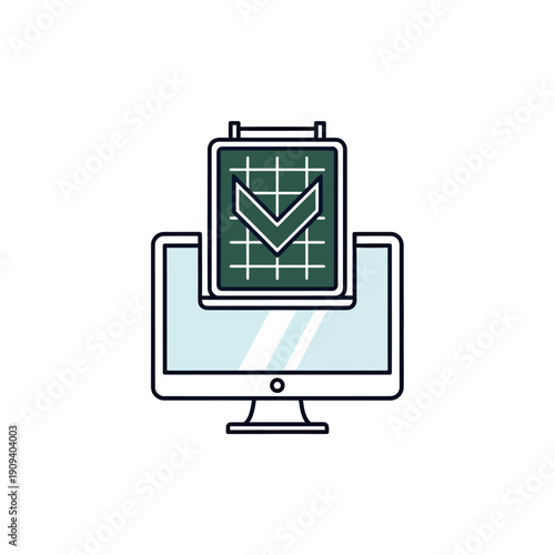 A computer monitor with a calendar and checkmark icon, representing task completion