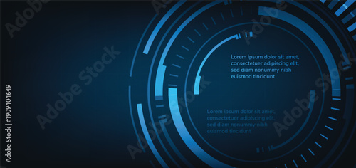 Futuristic blue circular interface with glowing lines and text