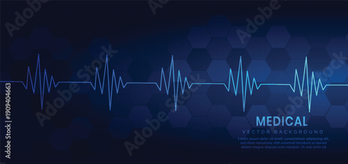 Medical heartbeat ecg monitor pattern blue background